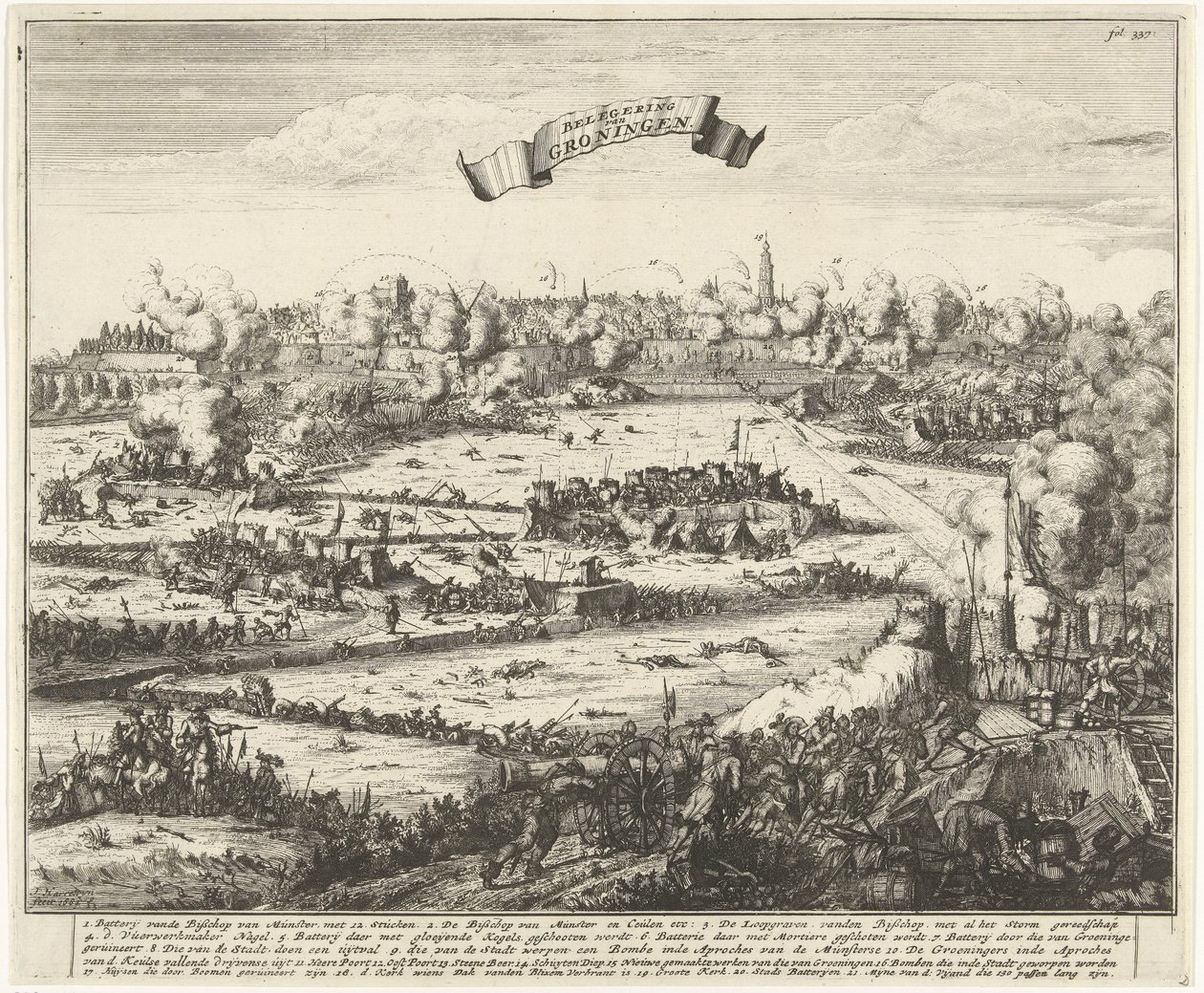 格罗宁根围城战，1672 年
格罗宁根之围（物品上的标题） 作者 雅各布斯·哈雷维恩