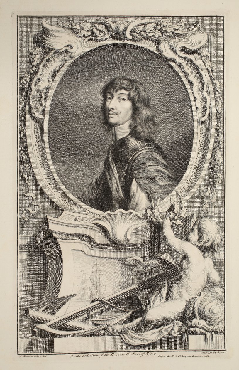 Algernon Percy的肖像，诺森伯兰郡的伯爵，插图来自“英国杰出人物的头”，酒吧。来自1742年伦敦的Knapton 作者 雅各布斯·霍布拉肯