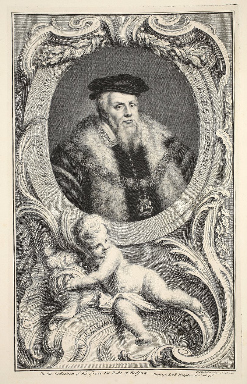 弗朗西斯罗素的肖像，插图来自“英国杰出人物的头”，酒吧。来自1742年伦敦的Knapton 作者 雅各布斯·霍布拉肯