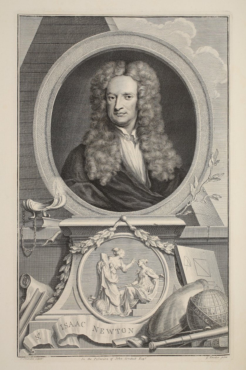 艾萨克·牛顿的肖像，插图来自“英国杰出人物的头”，酒吧。来自1742年伦敦的Knapton 作者 雅各布斯·霍布拉肯
