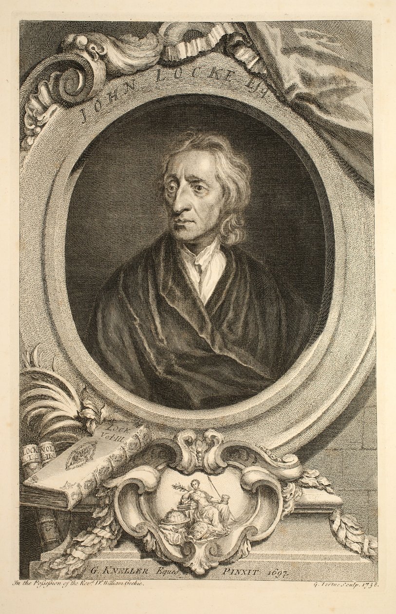 约翰·洛克的肖像，插图来自“英国杰出人物的头”，酒吧。来自1742年伦敦的Knapton 作者 雅各布斯·霍布拉肯