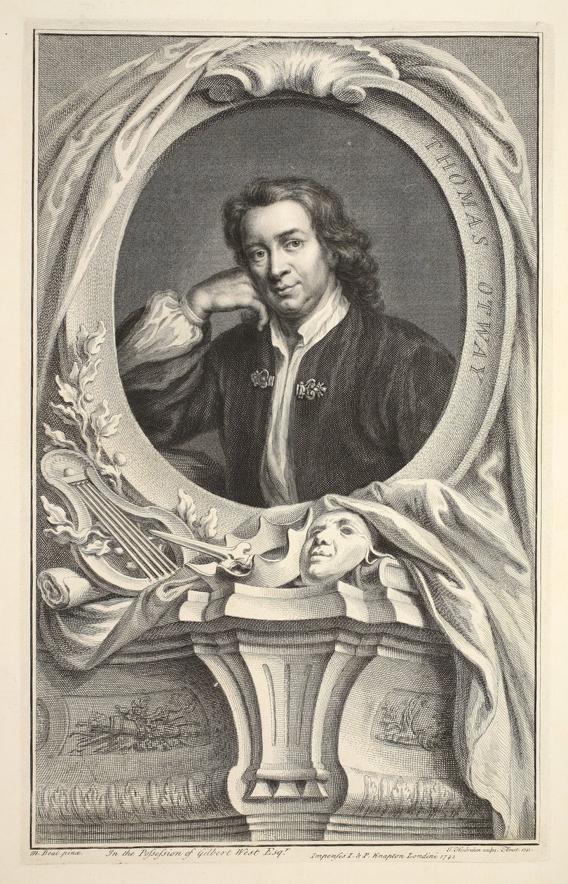 托马斯·奥特威的肖像，插图来自“英国杰出人物的头”，酒吧。来自1742年伦敦的Knapton 作者 雅各布斯·霍布拉肯