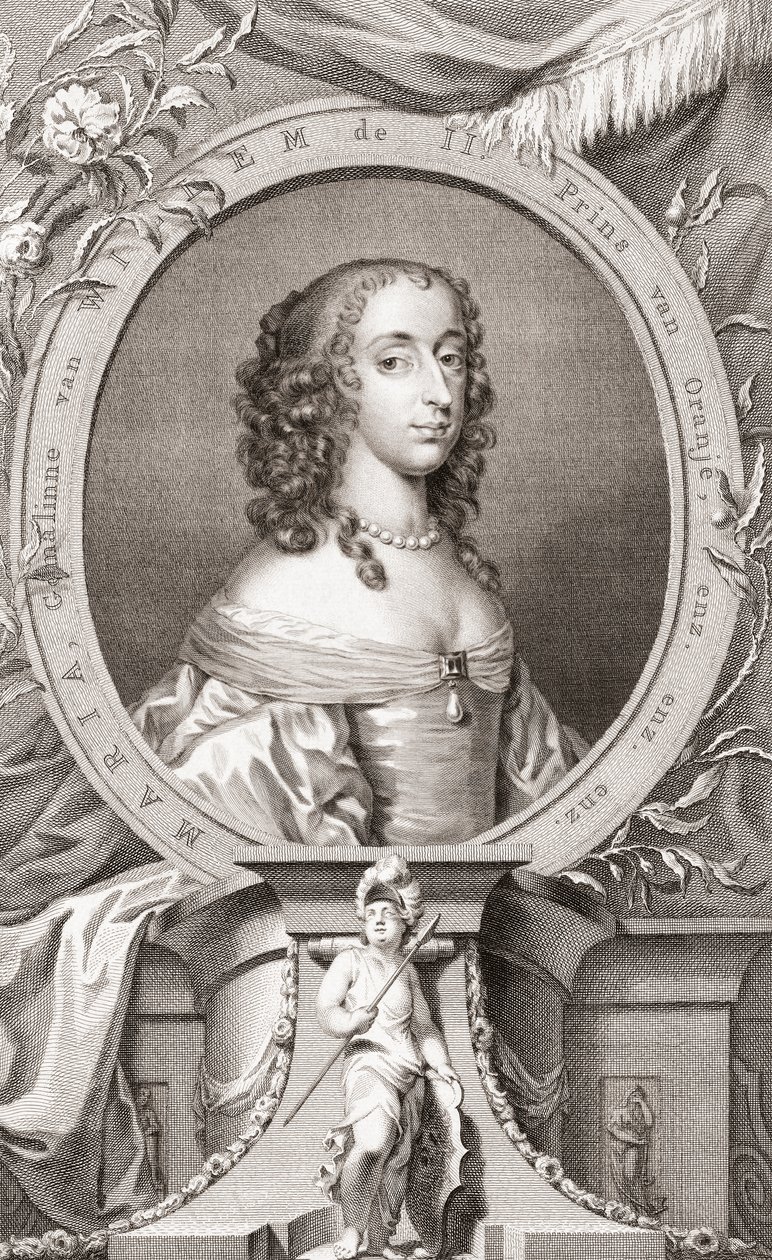 Mary, Princess Royal, Princess of Orange, Countess of Nassau (1631-60) Daughter of King Charles I of England and his wife Henrietta Maria of France, Mother of King William III of England (engraving) 作者 Jacobus 和 Vertue George Houbraken