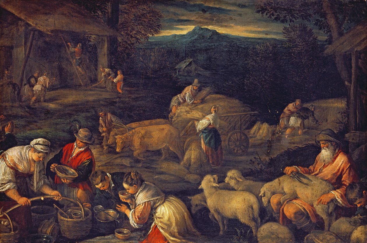 农场内部或剪羊毛 作者 哈科波·巴萨诺（Jacopo Bassano）