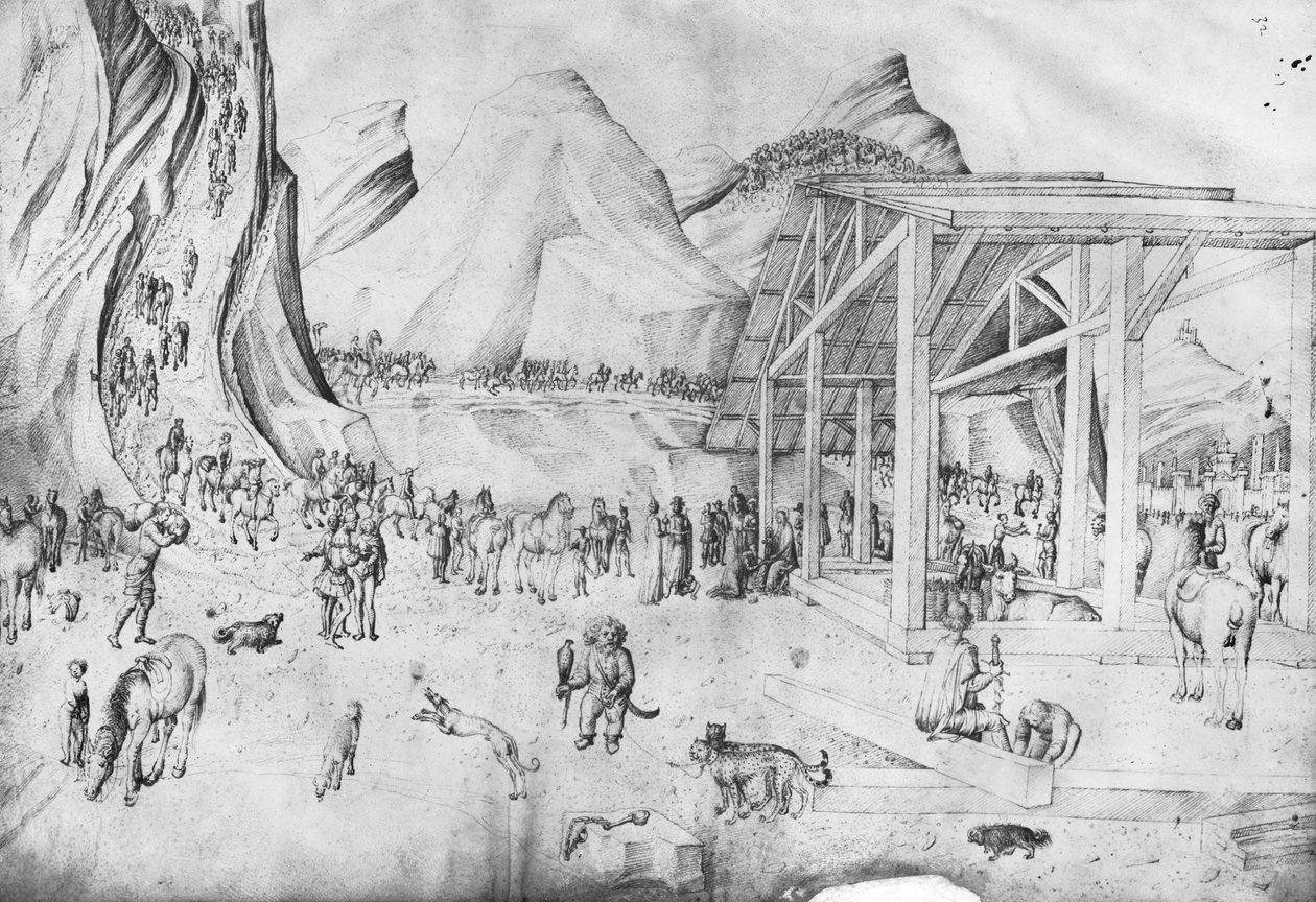 来自Jacopo Bellini的绘画专辑（在牛皮纸上的笔和墨水）对魔法师的崇拜 作者 雅各布·贝里尼（Jacopo Bellini）