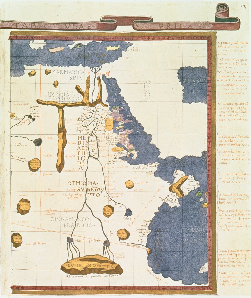 地图显示埃及到埃塞俄比亚，来自托勒密手稿，c.1470，来自&39;Memoires de la Societe Royale de Geographie d&39;Egypte&39;&39; 作者 雅科波·丹吉洛