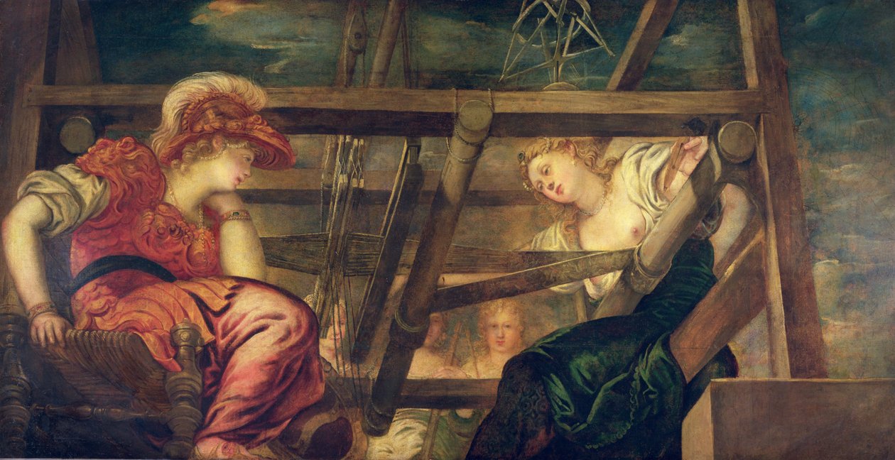 Athene和Arachne，c.1475-85 作者 雅各布·罗布斯提·丁托列托