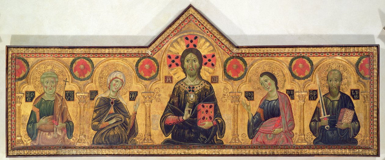 救世主，处女和圣徒，1271（面板上的蛋彩画） 作者 Jacopo di Meliore