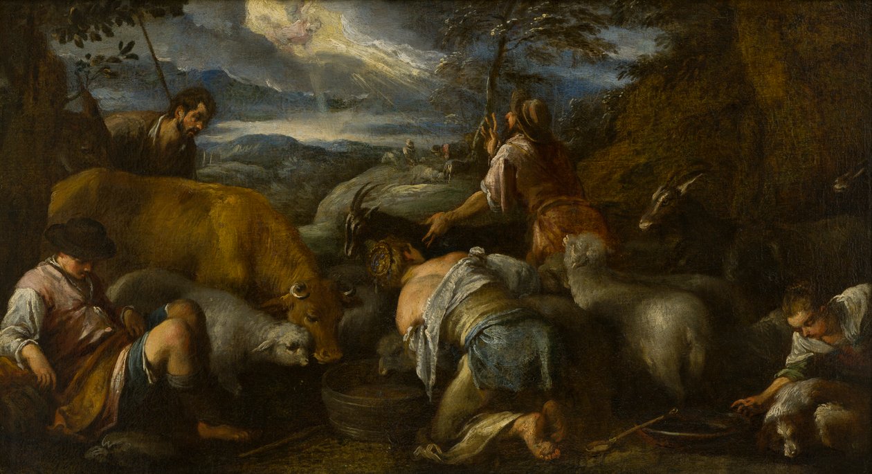 牧羊人的报喜》，约 1530-92 年（布面油画） 作者 哈科波·巴萨诺（Jacopo Bassano）