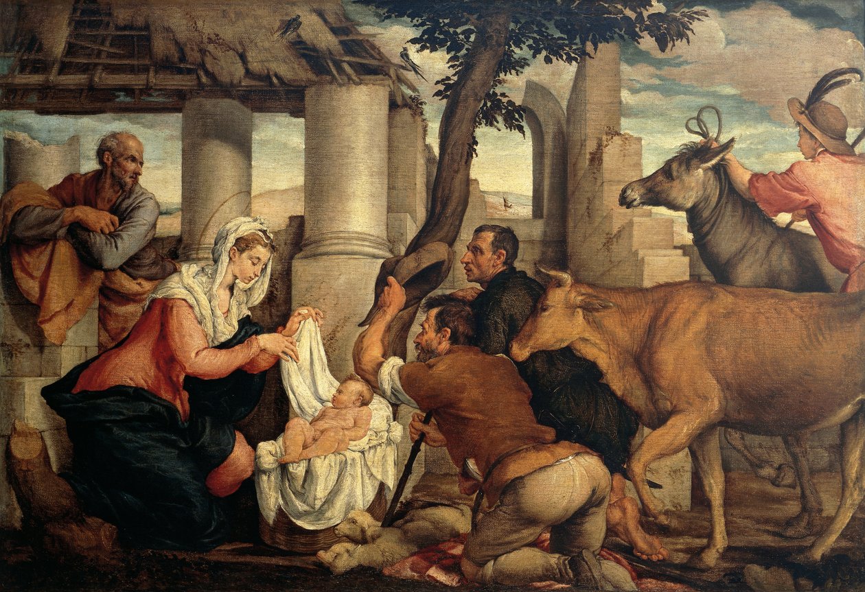 《牧羊人的崇拜》，雅各布·巴萨诺（Jacopo Bassano，约 1510-1592 年）创作 作者 雅格布 (1510-92) 巴萨诺
