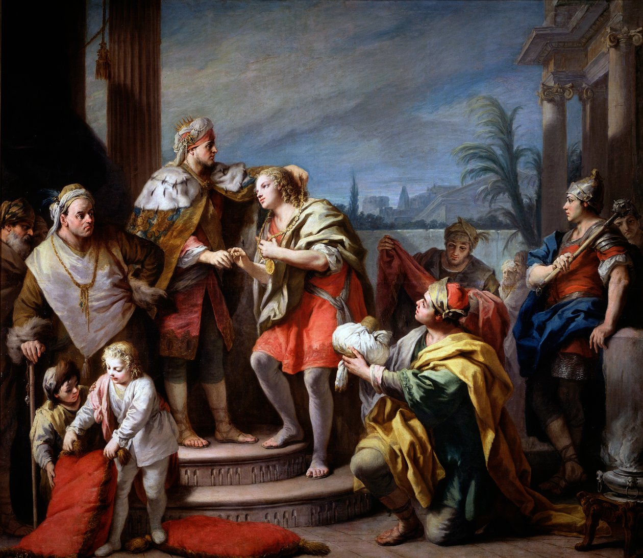 Joseph devant Pharaon - 法老之前的约瑟夫 - Peinture de Jacopo Amigoni (Giacomo Amiconi)（1675-1752），约 1749 年 - 布面油画，283x325 - 马德里普拉多博物馆 作者 雅各布·阿米戈尼
