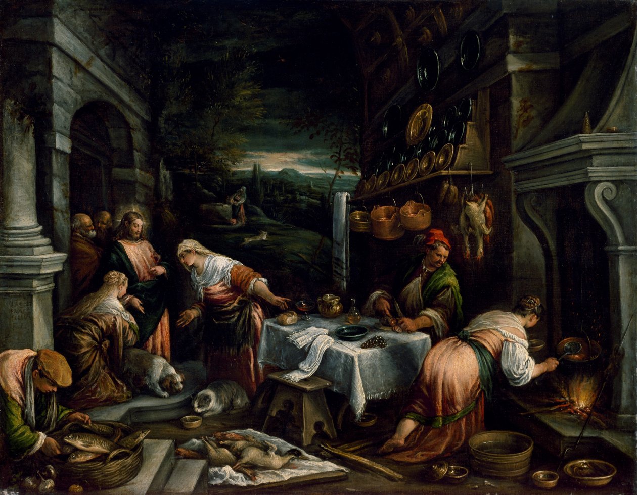 基督在马利亚、马大和拉撒路的家中 作者 哈科波·巴萨诺（Jacopo Bassano）