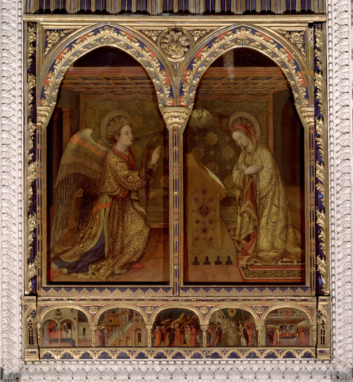 报喜。圣灵的鸽子。 （绘画 作者 雅各布·贝里尼（Jacopo Bellini）