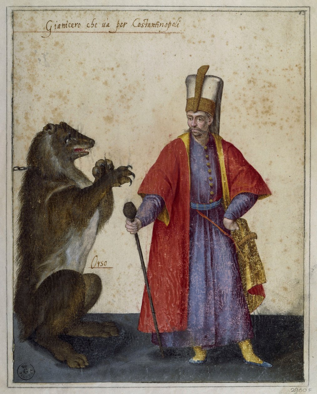雅克波-利戈齐（Jacopo Ligozzi，1547-1626年）的画作《Janissery和熊》。 作者 雅各布·利戈齐（Jacopo Ligozzi）