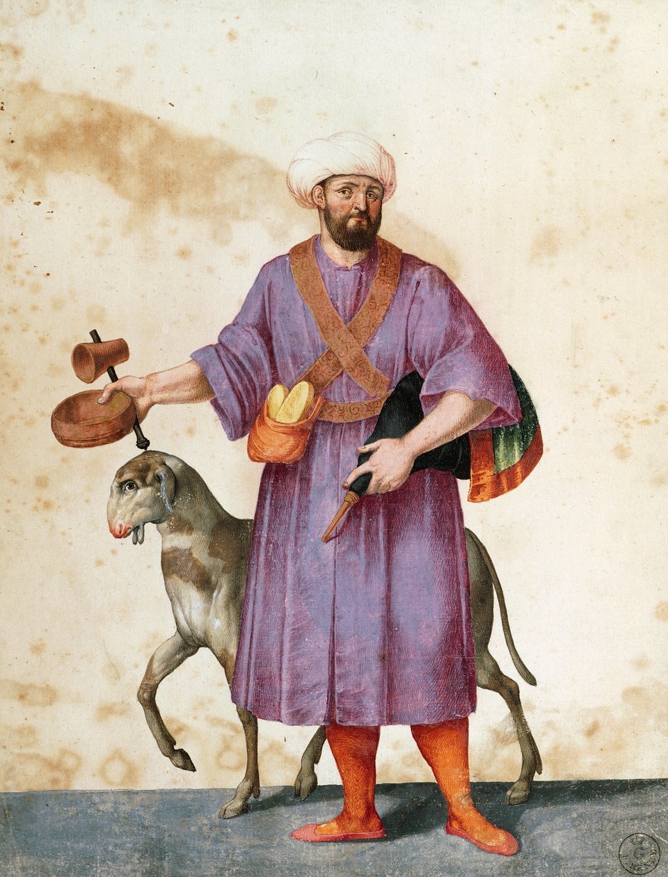 带羊的土耳其牧羊人，Jacopo Ligozzi（1547-1627 年）的画作 作者 雅各布·利戈齐（Jacopo Ligozzi）