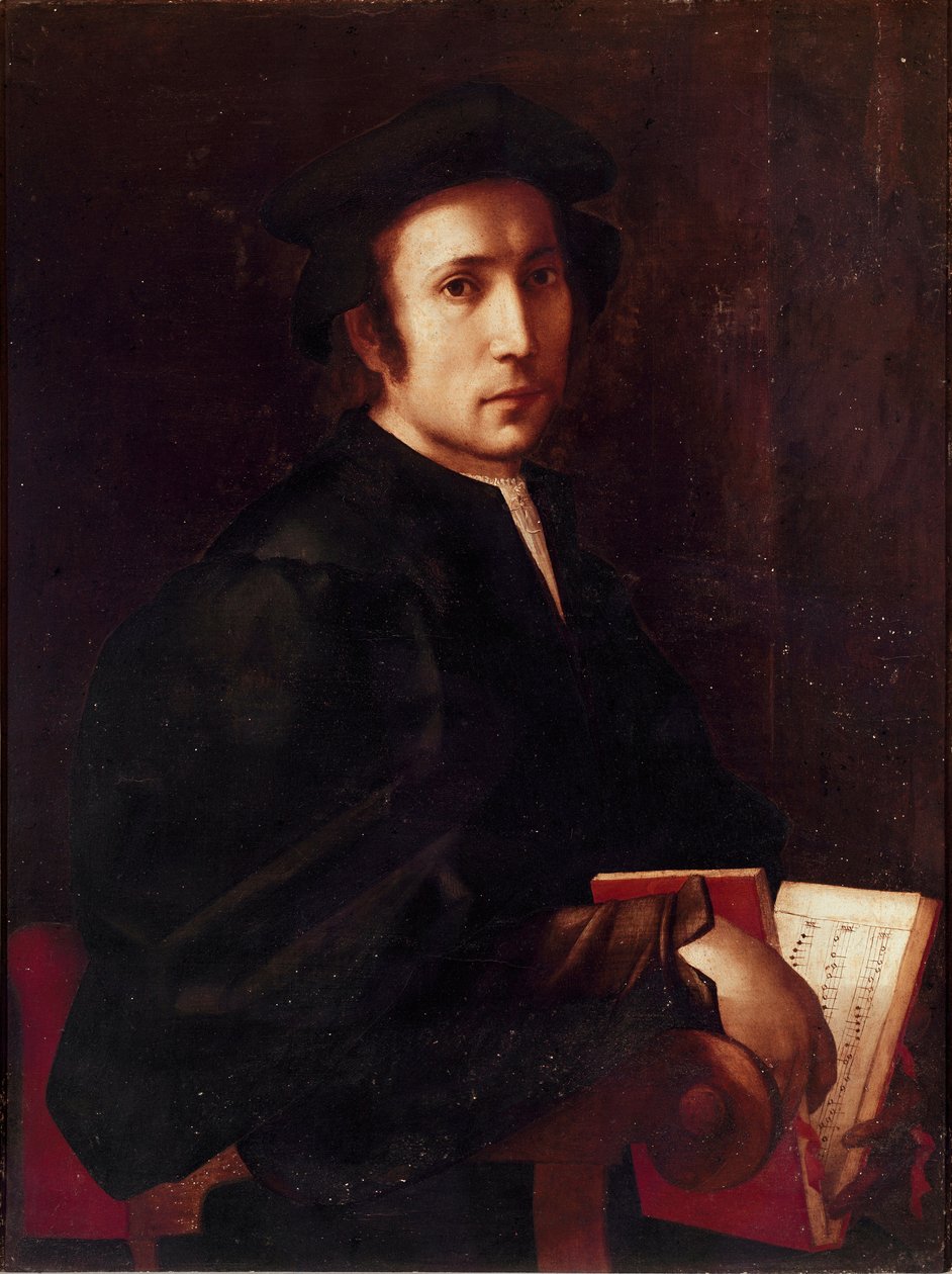 Jacopo (Iacopo) Carrucci dit il Pontormo (Pontormo) (1494-1556) 1518-1519 Sun. 88x67 cm 佛罗伦萨，乌菲兹美术馆 (Uffizi) 的音乐家绘画肖像 作者 雅各布·蓬托尔莫