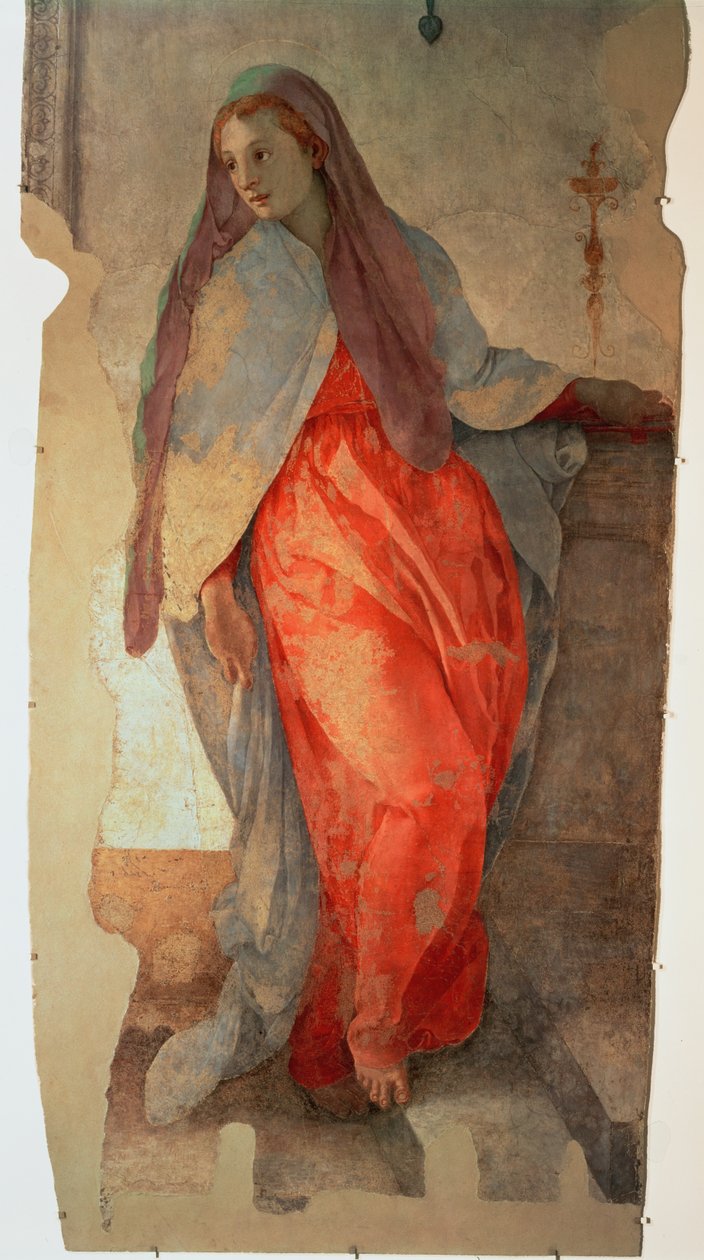 天使报喜，维珍的详细信息，c.1527 57520的壁画细节，另见94964 作者 雅各布·蓬托尔莫