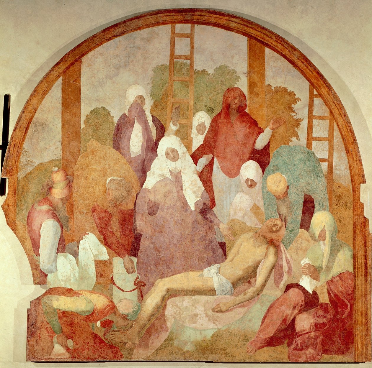 沉积》，贾科莫-卡鲁奇（Giacomo Carucci，又名庞托尔莫，1494-1556 年）的《受难壁画》中的细节，壁画，300x290 厘米 佛罗伦萨加卢佐美术馆，佛罗伦萨 作者 雅各布·蓬托尔莫