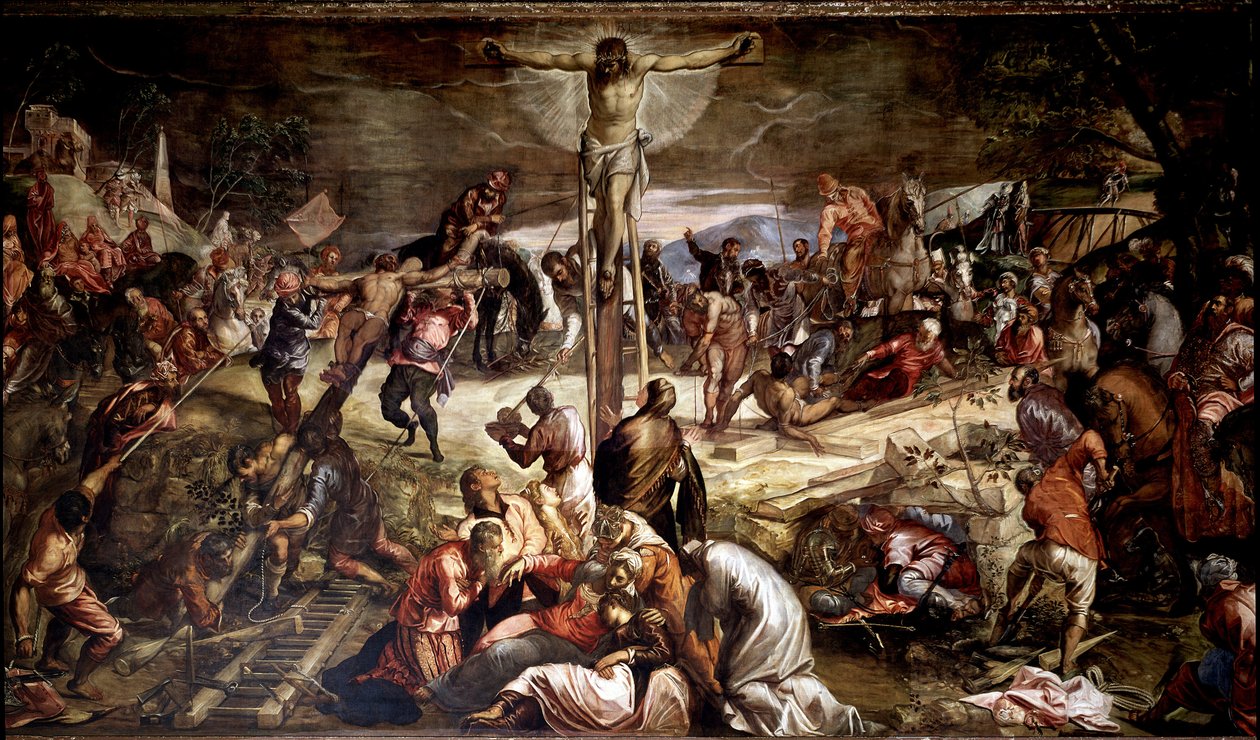 "" 受难 "" Tintoretto (Jacopo Robusti) (1518-1594) 绘画 1565 Dim 536x1224 cm 威尼斯，Scuola di San Rocco 作者 雅各布·罗布斯提·丁托列托
