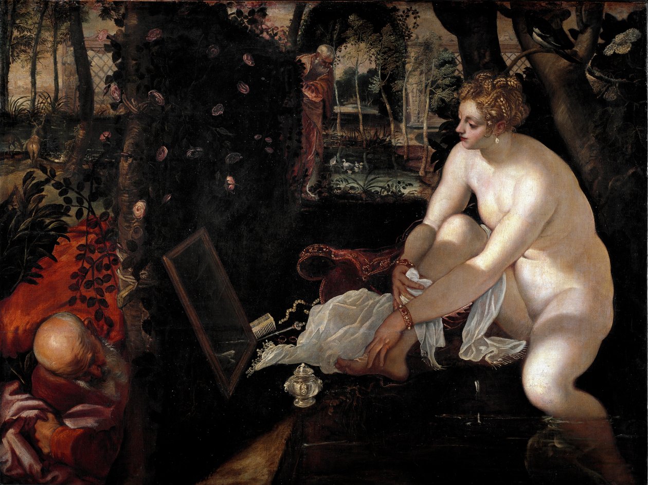 苏珊娜和长老们或“沐浴中的苏珊娜”，Jacopo Robusti dit il Tintoretto 的画作（丁托列）（1518-1594） 作者 雅各布·罗布斯提·丁托列托