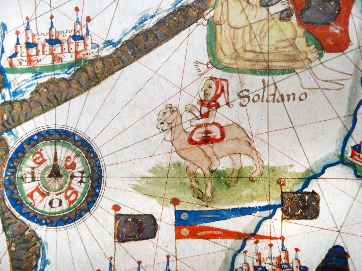 骆驼的阿拉伯商人，从欧洲文艺复兴时期的地图，Jacopo Russo（后）1528年的细节 作者 雅各布·鲁索（Jacopo Russo）