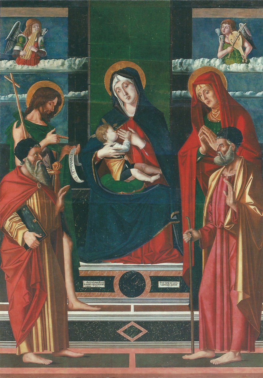 Pala di Jacopo da Valenza 备选标题：   圣母与圣婴与圣人约瑟夫、施洗约翰、约阿希姆和安妮 作者 雅格布达瓦伦扎
