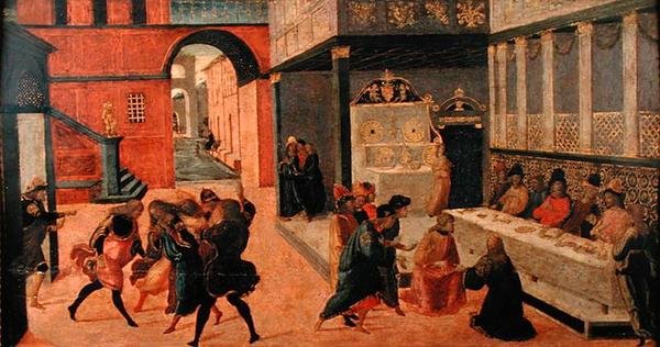 瓦斯蒂女王之死，1490年后（蛋彩画板）。 作者 哈科波·德尔·塞拉里奥