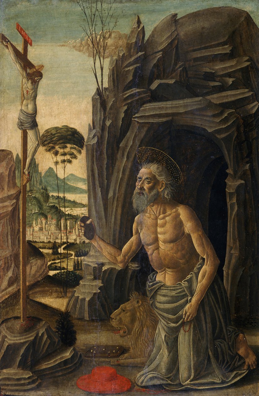 圣杰罗姆作为忏悔者，c.1590（核桃上的蛋彩画） 作者 哈科波·德尔·塞拉里奥