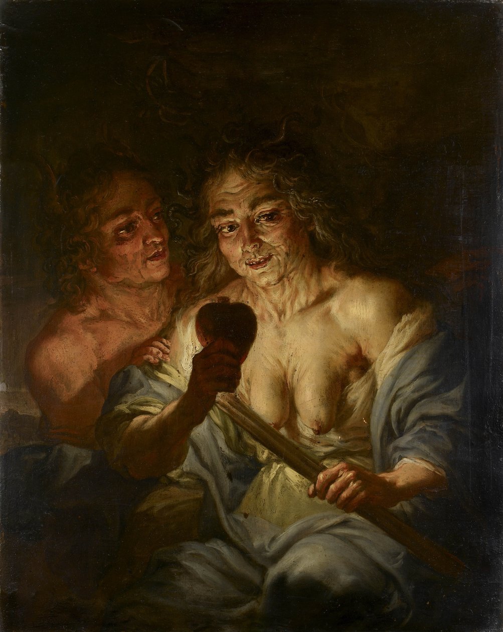 一位老妇抱着一颗心：嫉妒，c.1642（铜上油） 作者 雅克·德·安格