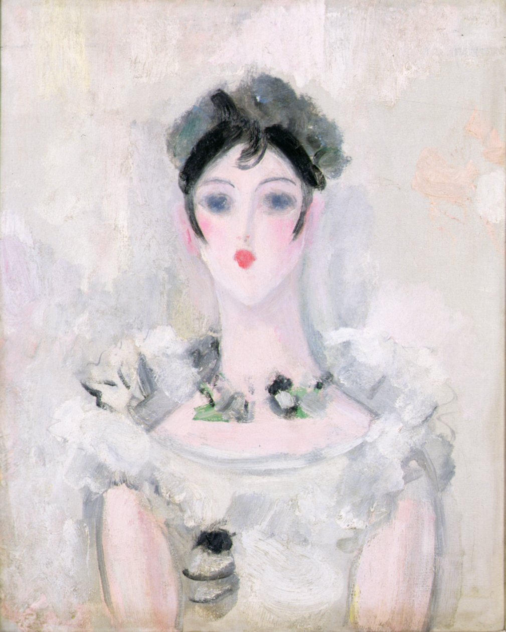 穿着蕾丝胸衣的年轻女子的肖像，约1925-6（布面油画 作者 杰奎琳·马瓦尔