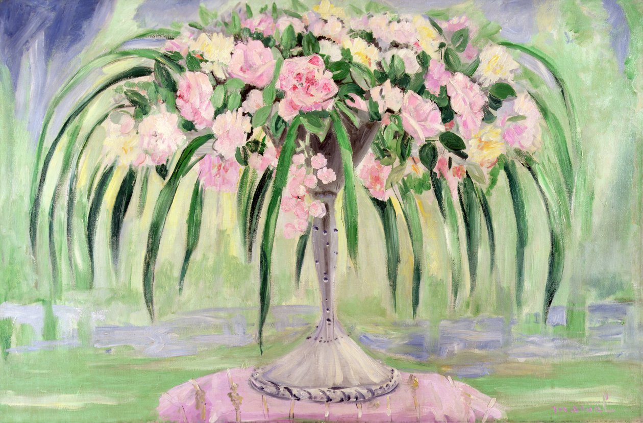 新艺术主义花瓶中的玫瑰花（布面油画 作者 杰奎琳·马瓦尔