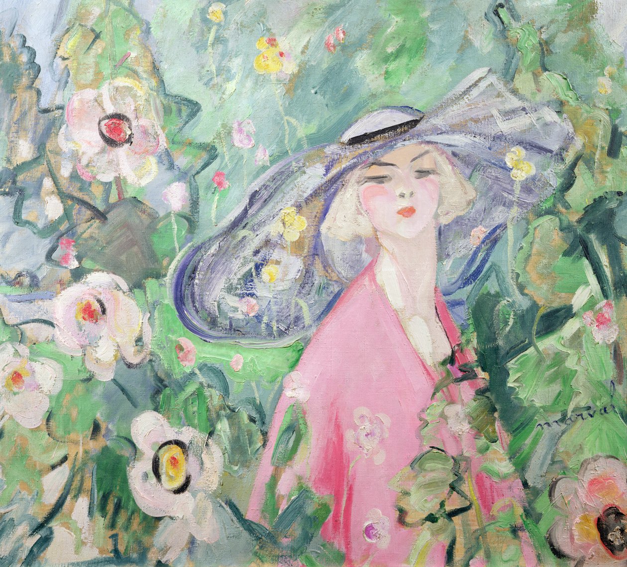 戴帽子的女人，约1920年（布面油画） 作者 杰奎琳·马瓦尔