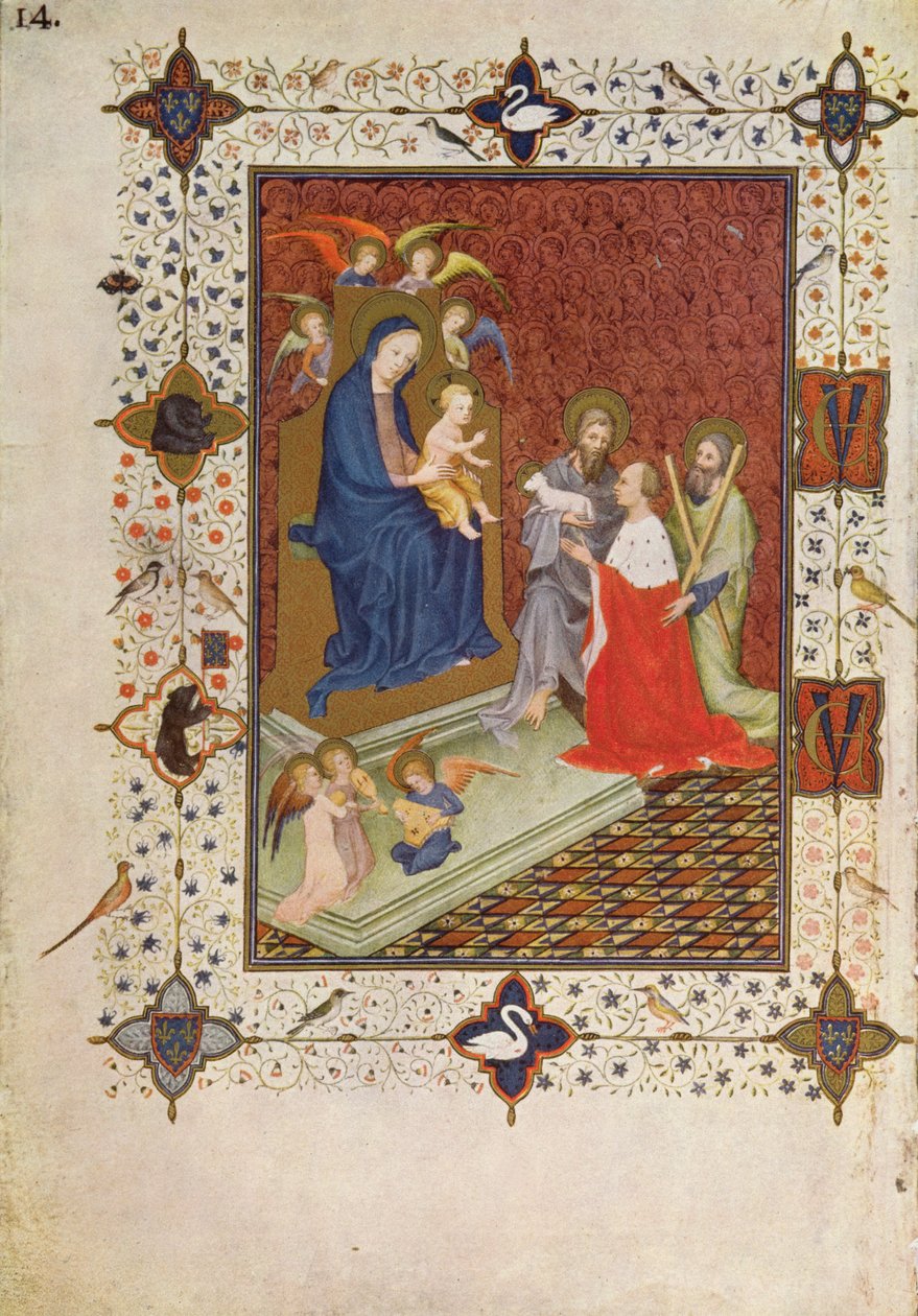 MS 11060-11061与约翰，Duc de Berry，圣安德鲁和圣约翰一起祈祷在圣母玛利亚面前祈祷，来自&39;Tres Riches Heures du Duc de Berry&39; 作者 雅克·德·赫斯丁