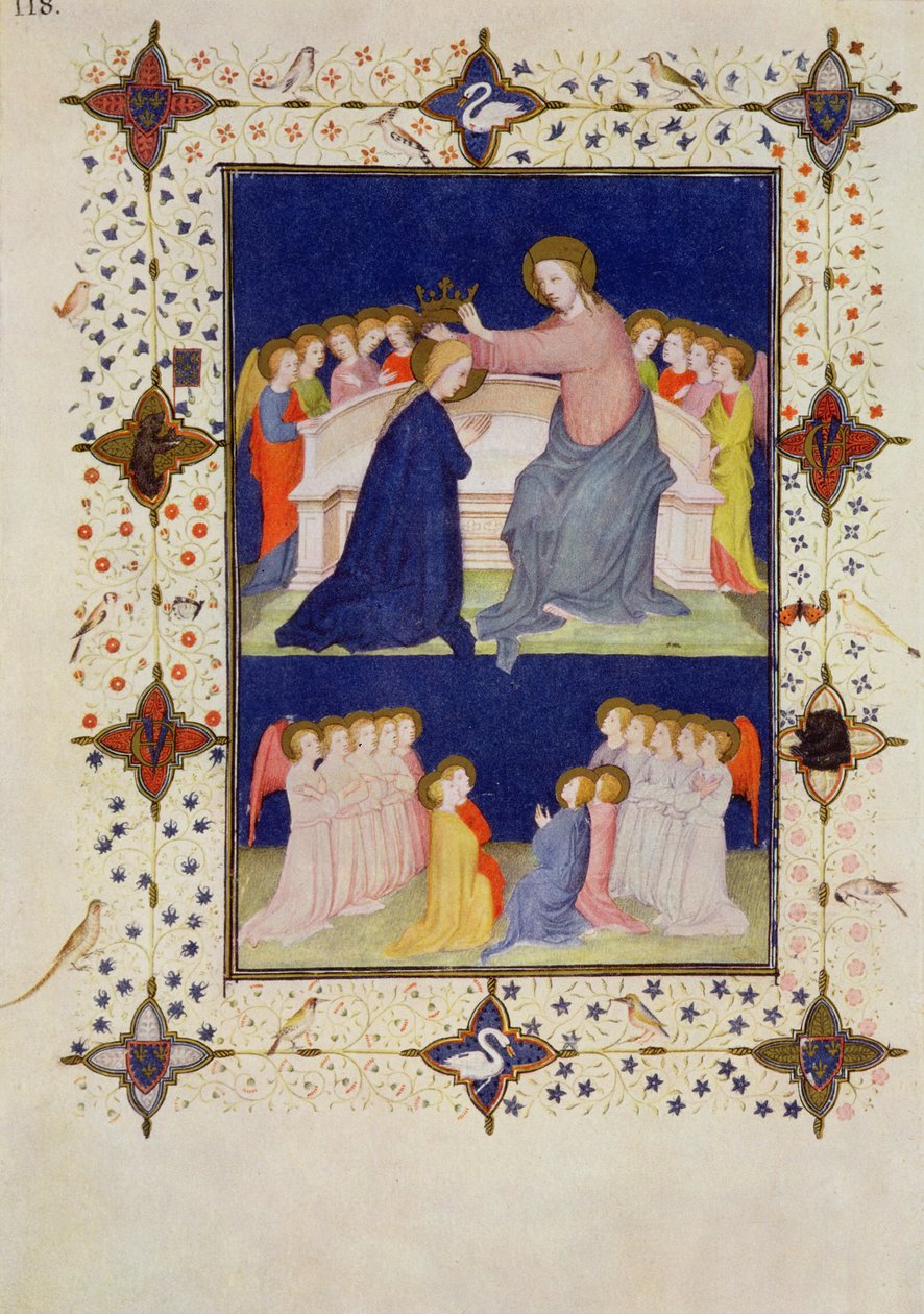 MS 11060-11061巴黎圣母院时间：Compline，圣母加冕，来自&39;Tres Riches Heures du Duc de Berry&39; 作者 雅克·德·赫斯丁