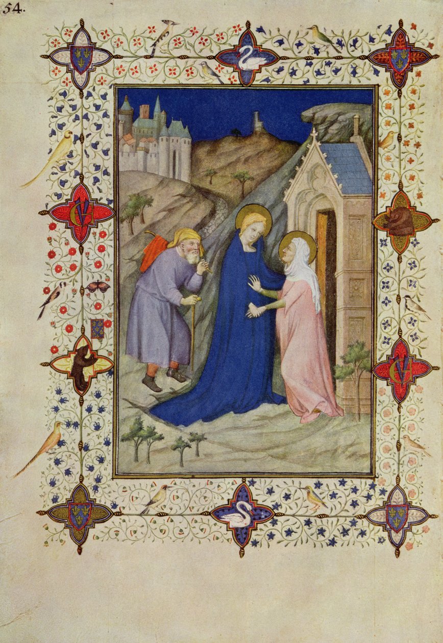 MS 11060-11061圣母时间：劳德斯，探访，来自&39;Tres Riches Duke of Berry Hours&39; 作者 雅克·德·赫斯丁