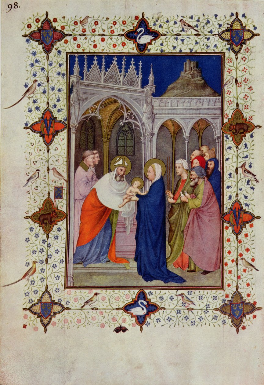 MS 11060-11061巴黎圣母院时间：无，寺庙中的演示，来自&39;Tres Riches Heures du Duc de Berry&39; 作者 雅克·德·赫斯丁