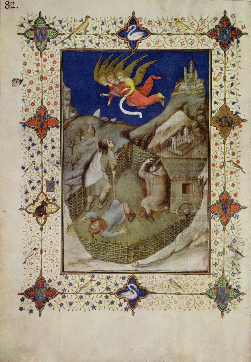 MS 11060-11061巴黎圣母院时间：Tierce，天使出现在牧羊人身上，来自&39;Tres Riches Heures du Duc de Berry&39; 作者 雅克·德·赫斯丁