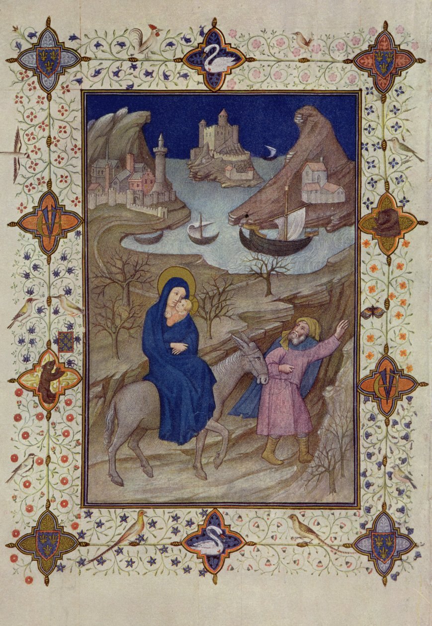 MS 11060-11061巴黎圣母院时间：Vespers，飞往埃及，来自&39;Tres Riches Heures du Duc de Berry&39; 作者 雅克·德·赫斯丁