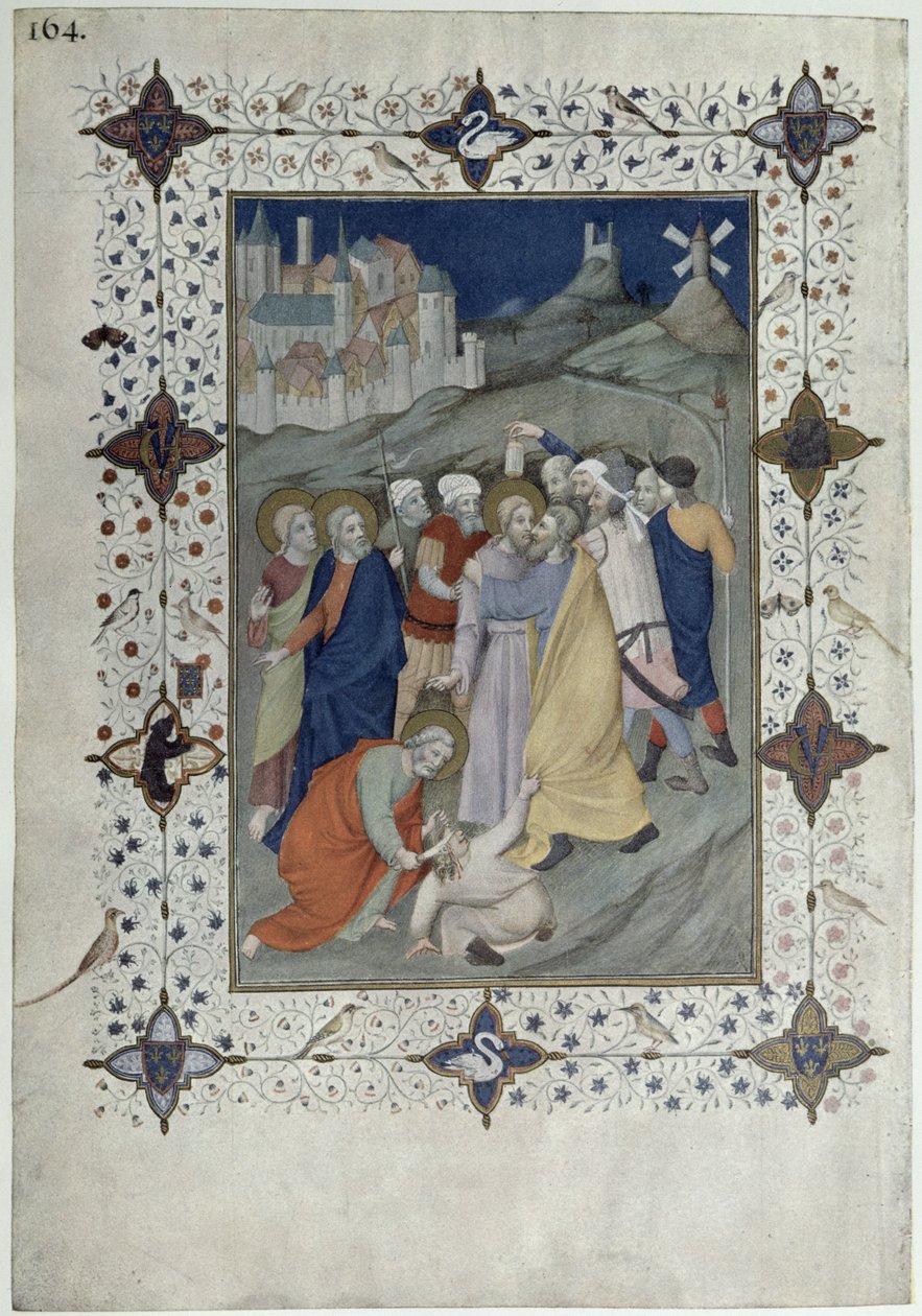 MS 11060-11061十字架时间：马丁和劳德斯，犹大的背叛，来自&39;Tres Riches Heures du Duc de Berry&39; 作者 雅克·德·赫斯丁