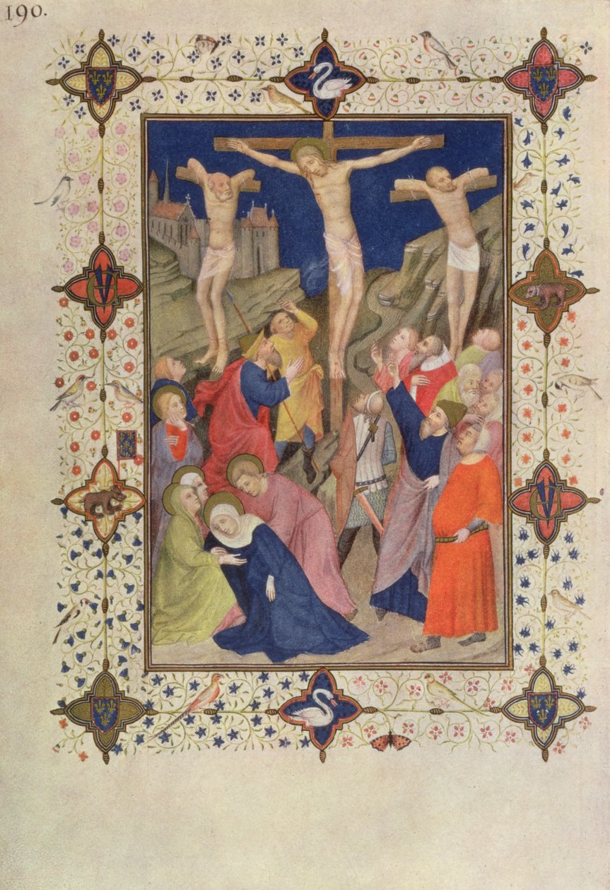 MS 11060-11061十字架时间：无，耶稣在十字架上，来自&39;Tres Riches Heures du Duc de Berry&39; 作者 雅克·德·赫斯丁