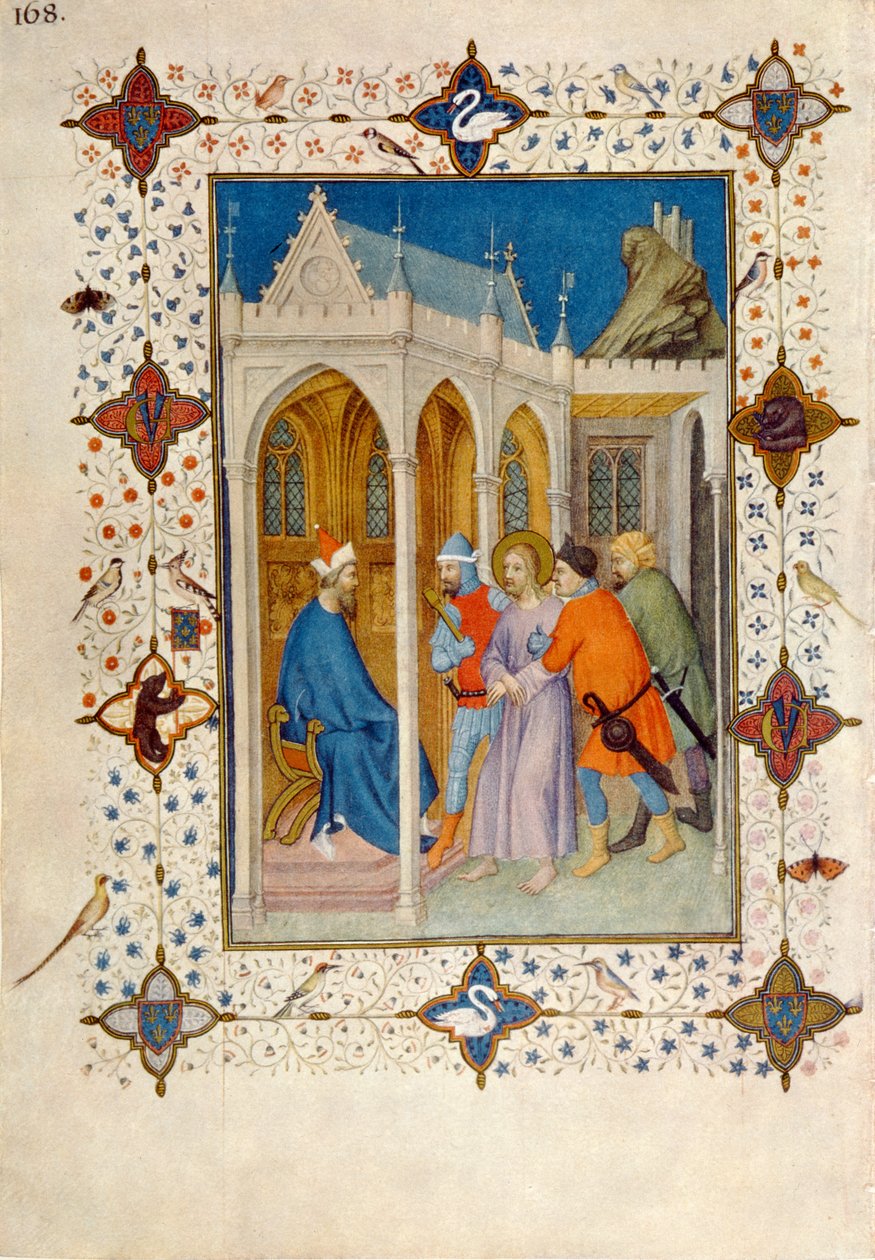 MS 11060-11061十字架的时间：来自彼拉多面前的基督，来自&39;Tres Riches Heures du Duc de Berry&39; 作者 雅克·德·赫斯丁