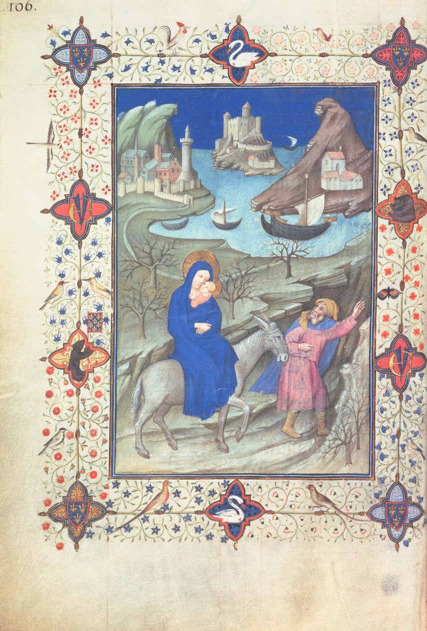 飞往埃及的11060-61号女士，来自“浆果公爵的非常好时光”，c.1409 作者 雅克·德·赫斯丁