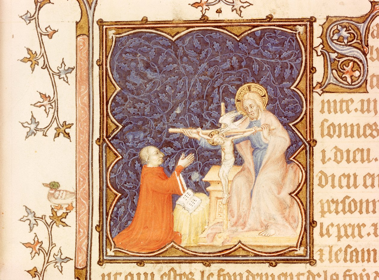 Lat 18014 John of France（1340-1416）Berry Duke of the Berc在耶稣被钉十字架之前祈祷，来自Berry公爵的小时，c.1385-90 作者 雅克·德·赫斯丁