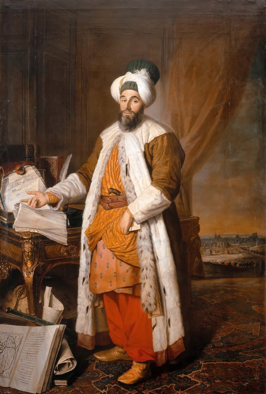 Mehemet Said Pacha的画像，Rumelia的Bey，1742年凡尔赛宫的奥斯曼苏丹Mahmoud I大使 作者 雅克·安德烈·约瑟夫·卡米洛特