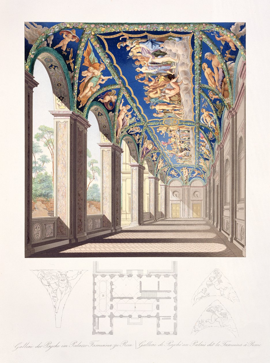 罗马Villa Farnesina的灵魂画廊，一套十二幅版画，1693年出版（手工彩色铜版画） 作者 雅克·贝利