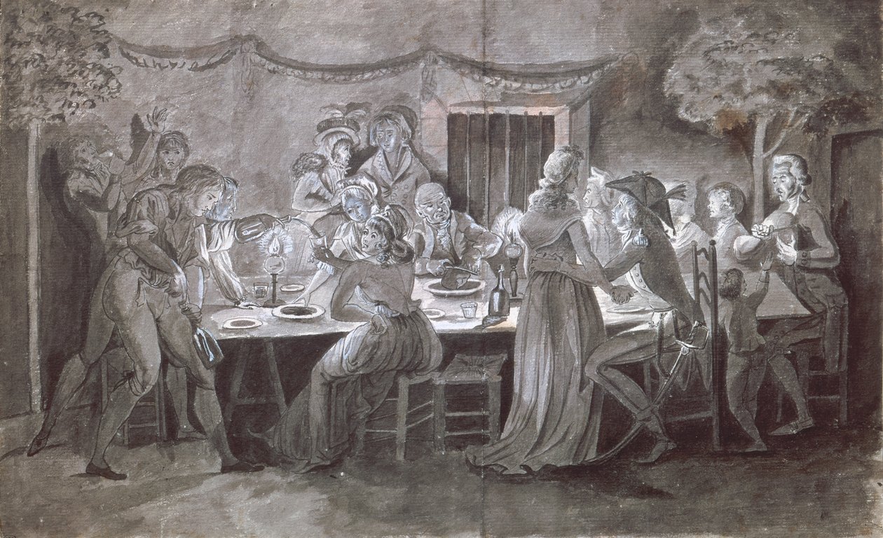 晚餐婚礼用餐（笔墨水和水粉纸） 作者 雅克·贝托（Jacques Bertaux）