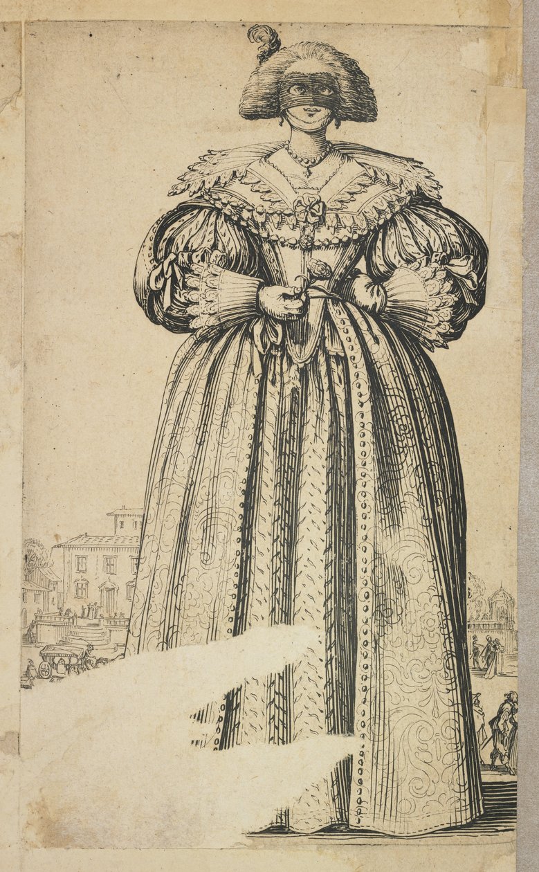 Masked Noble Woman，来自La Noblesse de Lorraine（verso），c.1620-23 作者 雅克·卡洛