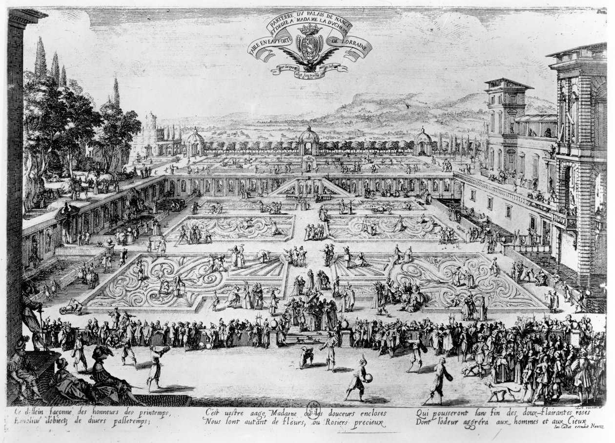 南希宫的花园，致力于洛林公爵夫人，1624年 作者 雅克·卡洛