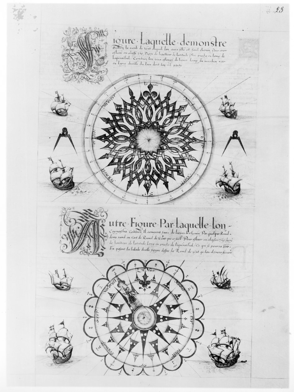 来自“海军Jacques De Vaulx飞行员的第一部作品”，1583年（纸笔上的墨水和水洗），Fr 150 fol.23r Sextant女士 作者 雅克·德瓦克斯（Jacques Devaulx）