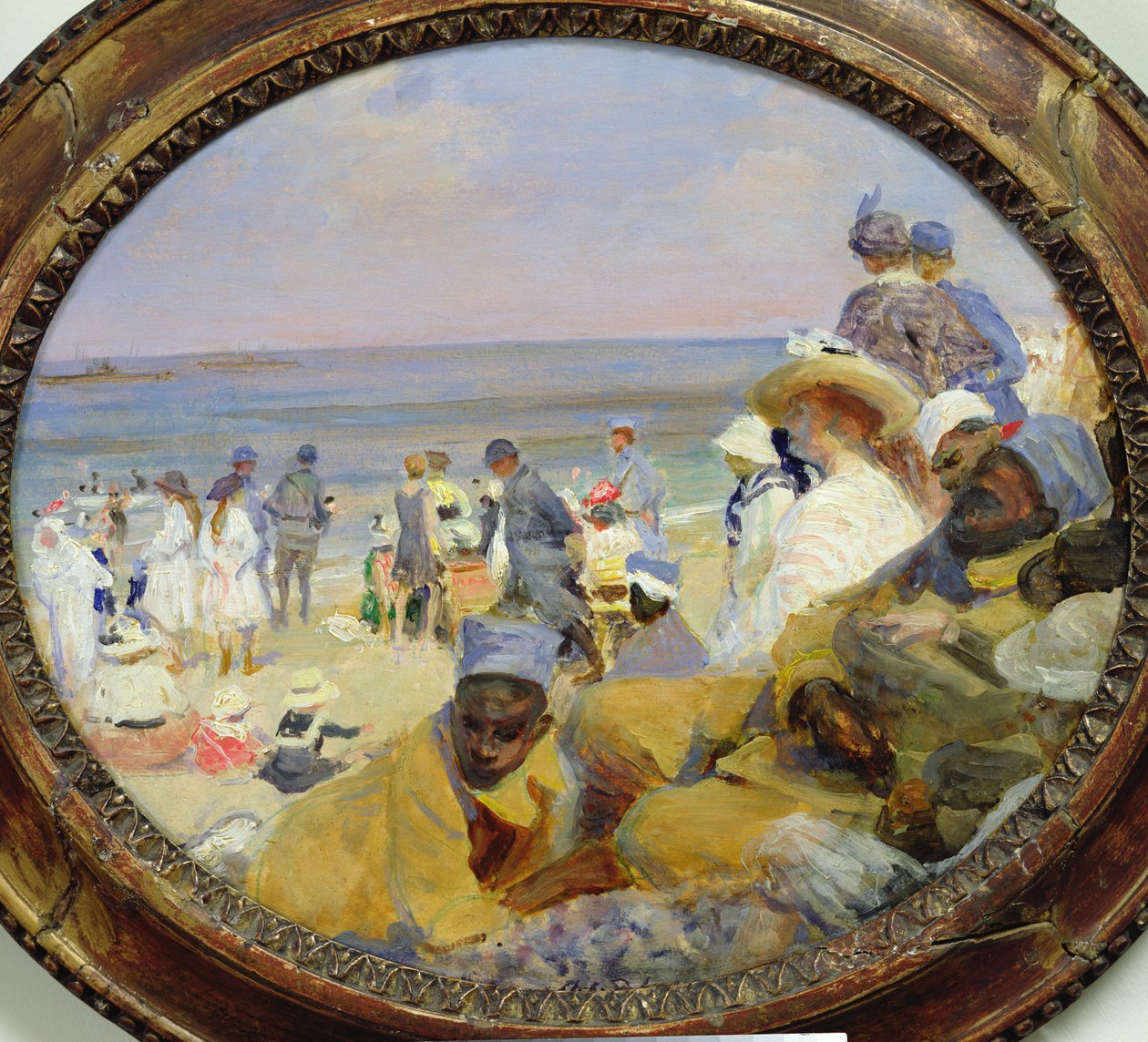 迪耶普海滩，1916年（油卡） 作者 雅克·埃米尔·布兰奇